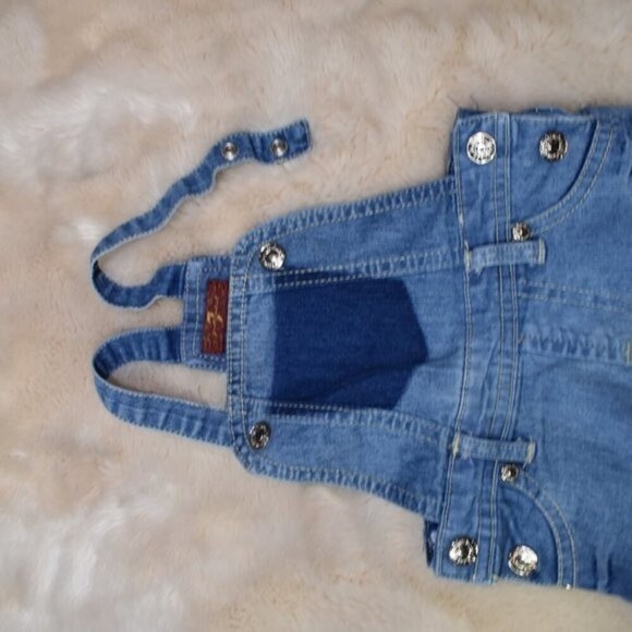 7 For All Mankind Girls Denim Overall Shorts Striped T-Shirt Set Size 12 Months - Picture 9 of 9